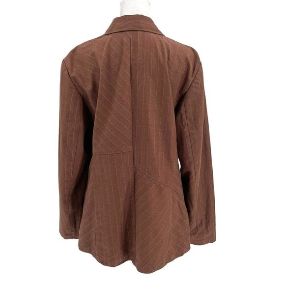 J. Jill Linen Blend Pinstripe Blazer Jacket Neutral Brown Lagenlook  size 14 - Picture 4 of 6
